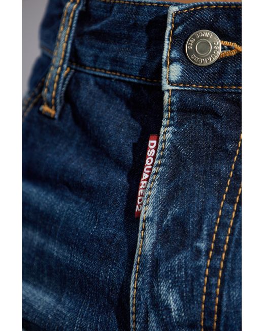 DSquared² Blue Whiskering-Effect Distressed Jeans for men