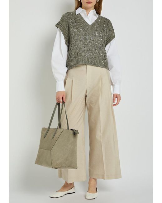 Brunello Cucinelli Green Sequin V-Neck Knit Vest