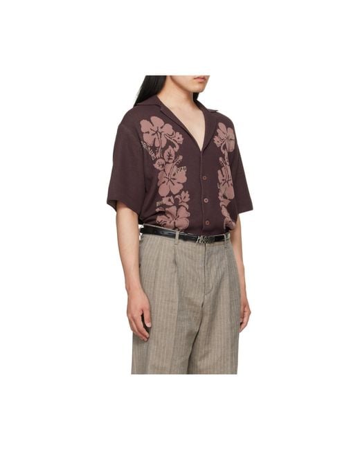 Magliano Brown Riviera Floral Knit Shirt for men