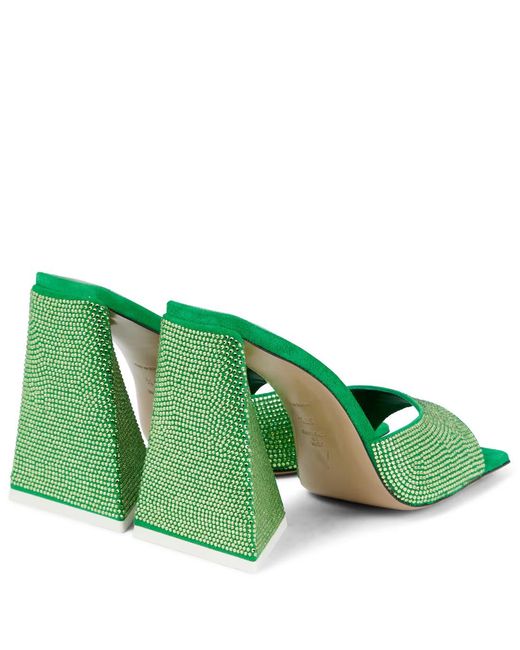 The Attico Green Devon Embellished Leather And Suede Sandals