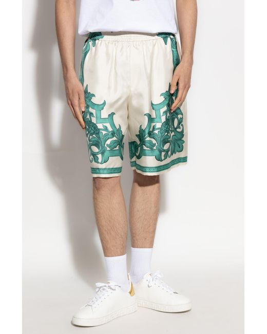 Versace Green Baroque Print Silk Shorts for men
