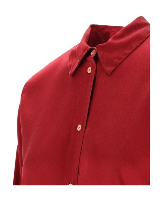 Forte_forte Red Stretch Satin Button-Up Top