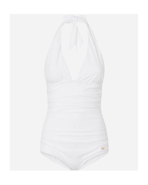 Dolce & Gabbana White Dg Plaque One-Piece Swimsuit
