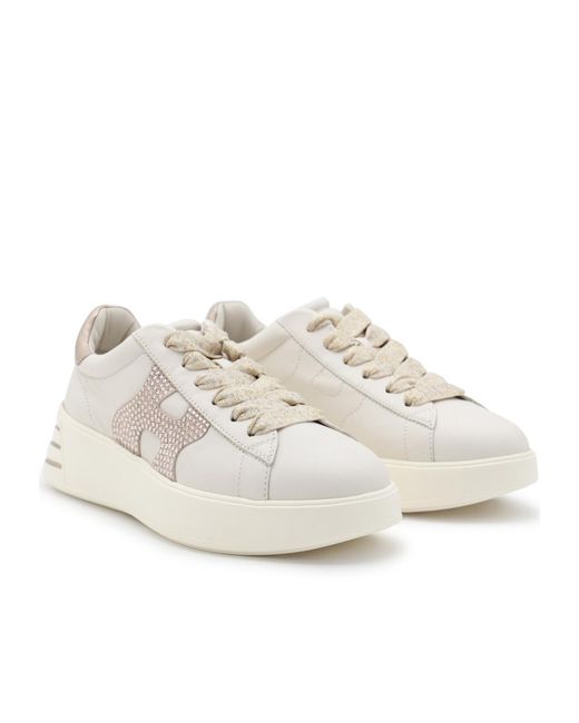 Hogan White Embellished Logo Patch Sneakers