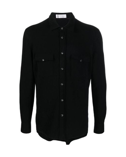 Brunello Cucinelli Black Shirt-Style Cardigan for men