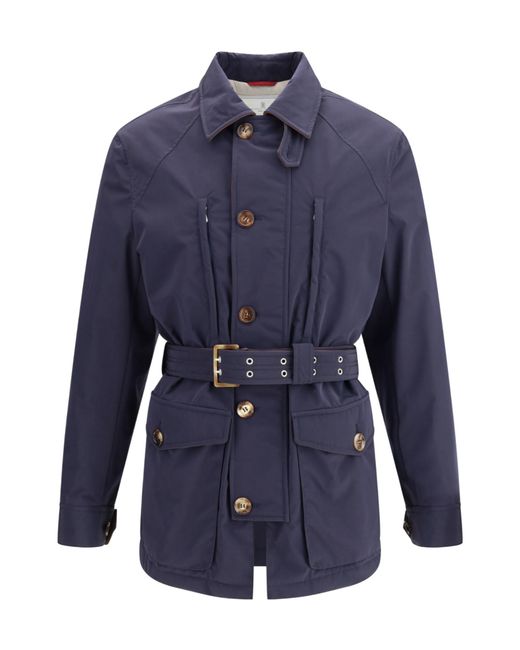 Brunello Cucinelli Blue Belt-Waist Shirt Jacket for men