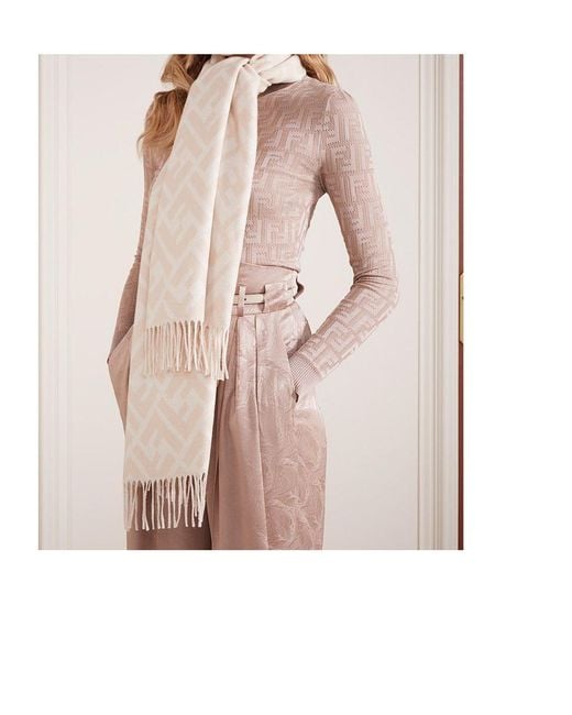 Fendi Pink Ff Motif Fringed Scarf