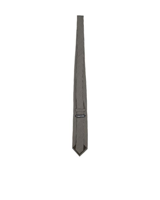 Tom Ford White Herringbone-Pattern Tie for men