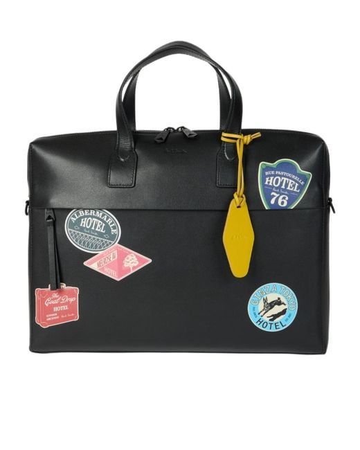 Paul Smith Black Hotel Stickers Zip-Up Briefcase for men
