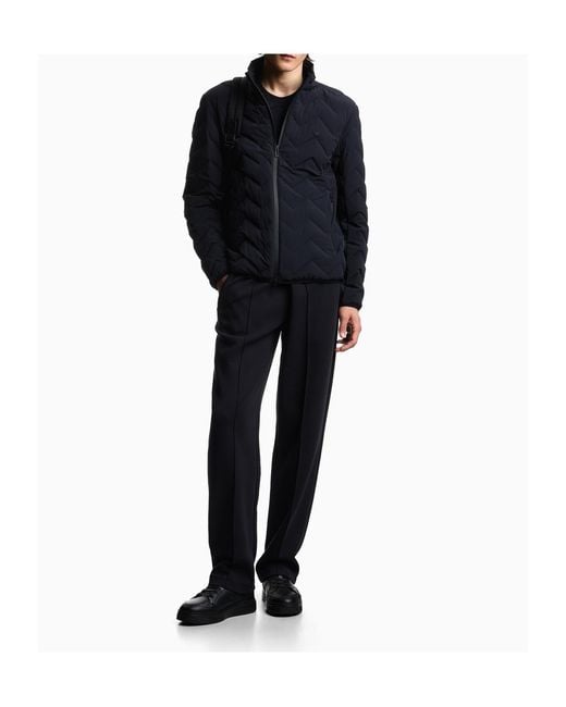 Emporio Armani Blue Nylon Down Jacket With Zip And Chevron Quilting Essential for men