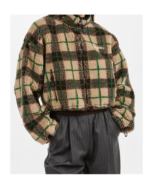 Miu Miu Green Checked Teddy Bear Jacket