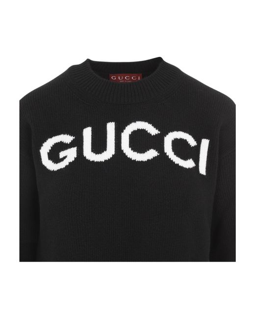 Gucci Black Intarsia-Knit Logo Crewneck Sweater