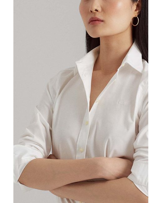 Ralph Lauren White Lauren Long-Sleeved Curved Hem Shirt