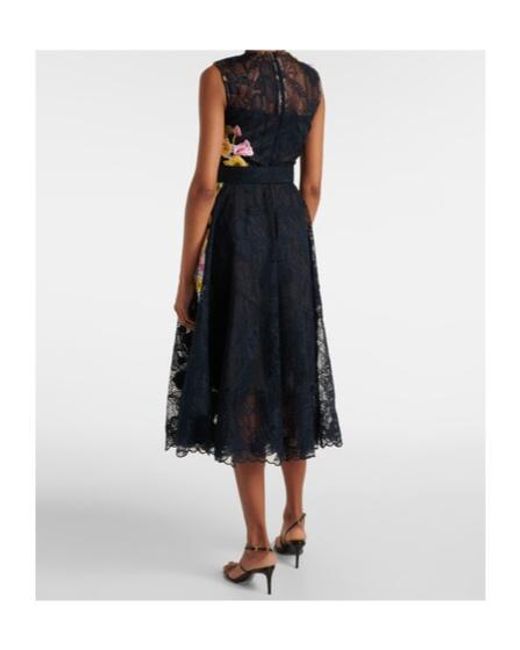 Oscar de la Renta Blue Orchid Embroidered Lace Cocktail Dress
