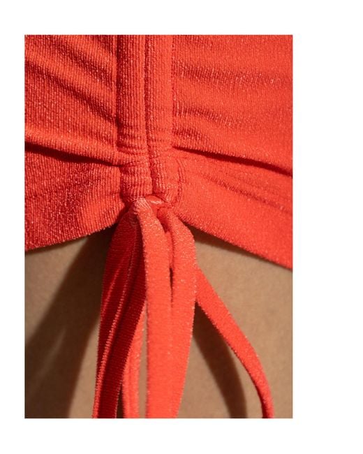 Balmain Red One-Shoulder Ruched Beach Dress