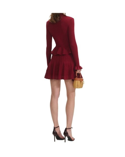 Self-Portrait Red Pointelle Knitted Mini Dress
