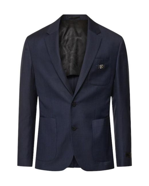 Versace Blue Long-Sleeved Suit Coat for men