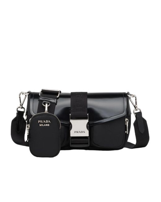 【PRADA】LOGO CROSSBODY BAG Prada Black Leather Triangle Logo Crossbody Bag | Yoogi's Closet