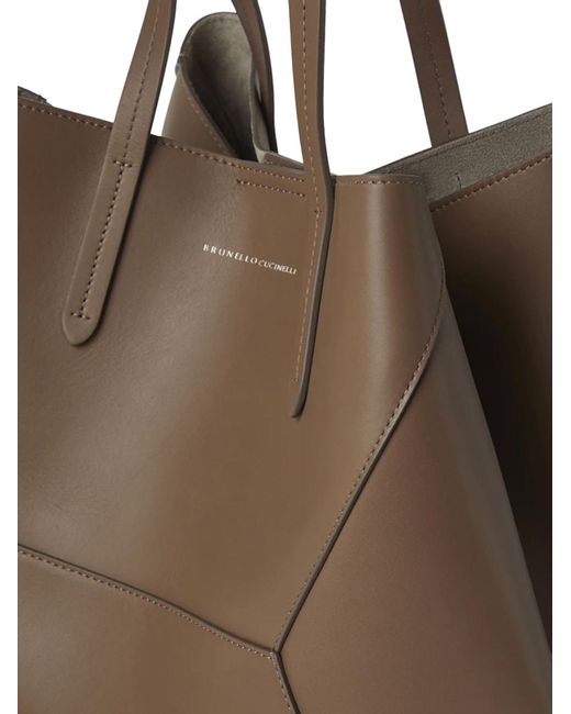 Brunello Cucinelli Brown Bc Duo Hammered Top Handle Bag