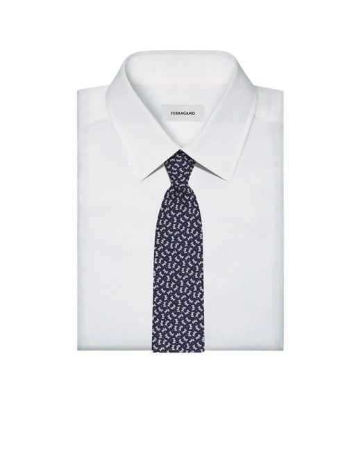 Ferragamo Blue Charlie Print Silk Tie for men