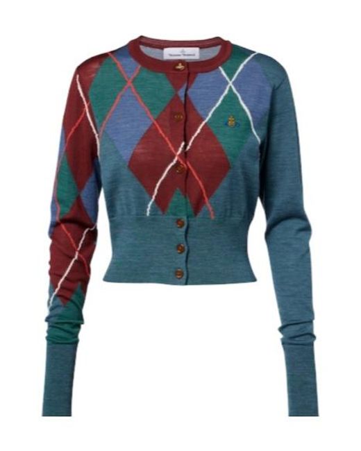 Vivienne Westwood Blue Argyle Wool And Cotton Cardigan