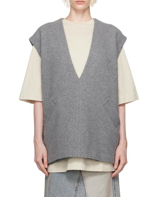 MM6 by Maison Margiela Gray V-Neck Felted Vest
