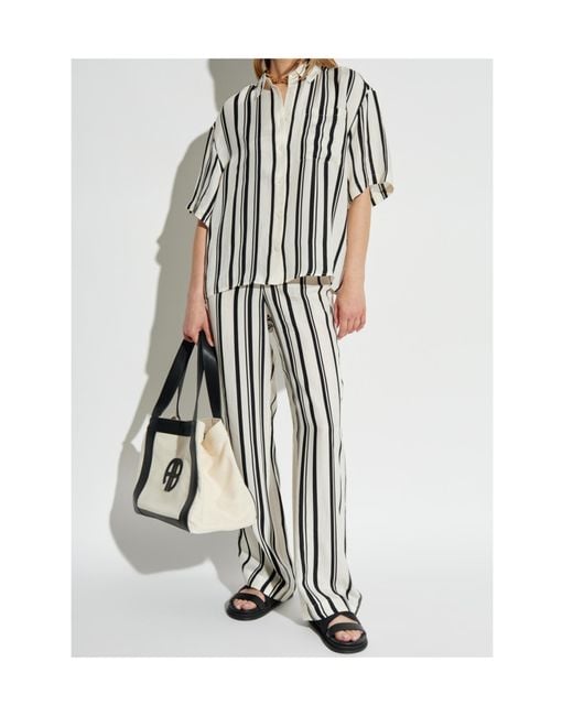 Anine Bing White Striped Trousers