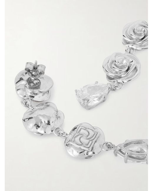 Magda Butrym White Triple Rose Embellished Drop Earrings
