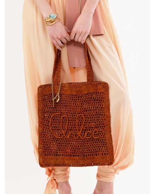 Chloé Red Chloé Summer Banana Logo-Detailed Tote Bag