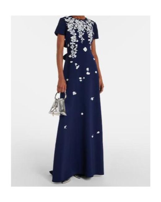 Carolina Herrera Blue Embroidered Bow-Detail Gown