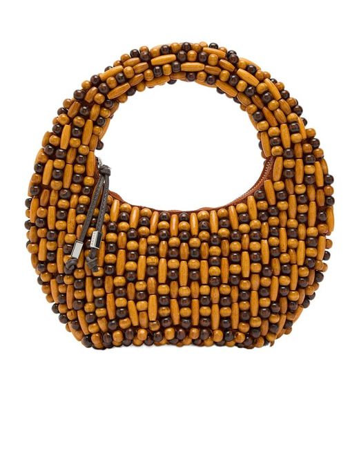 Staud Brown Reef Beaded Top Handle Bag