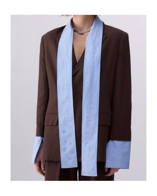 Liu Jo Brown Embellished Scarf-Detail Blazer