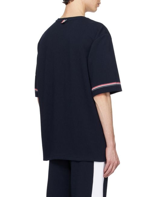 Thom Browne Black Rwb-Stripe Crewneck T-Shirt for men