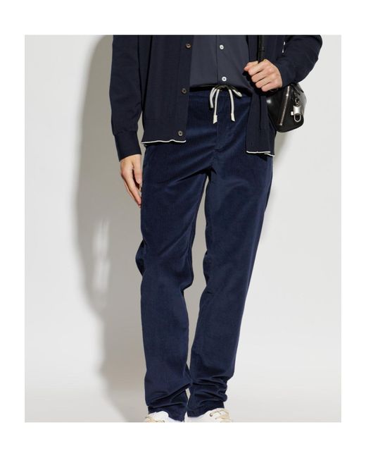 Eleventy Blue Drawstring Corduroy Pants for men