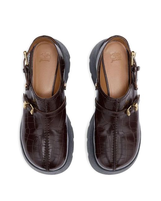 Ganni Black Crocodile-Effect Buckle Pumps
