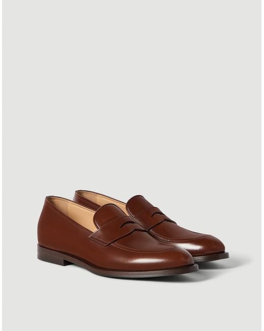 Brunello Cucinelli Brown Braided Calfskin And Polished Calfskin Penny Loafers for men