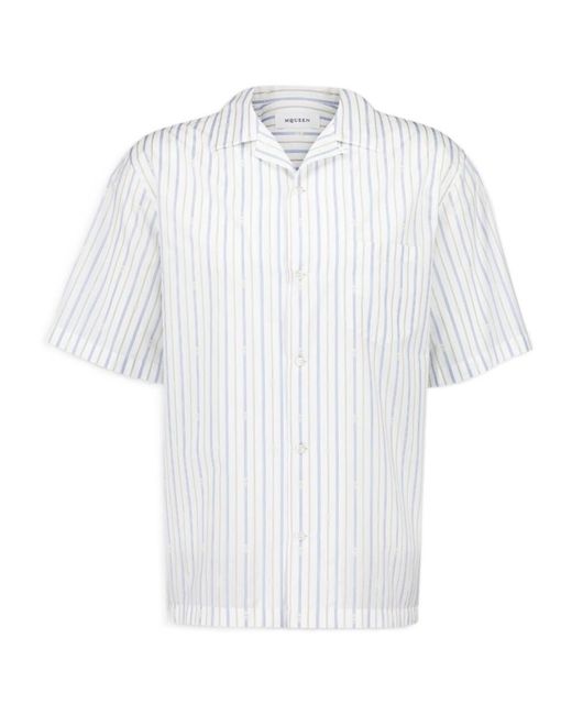 McQueen White Skull Embroidered Striped Shirt for men