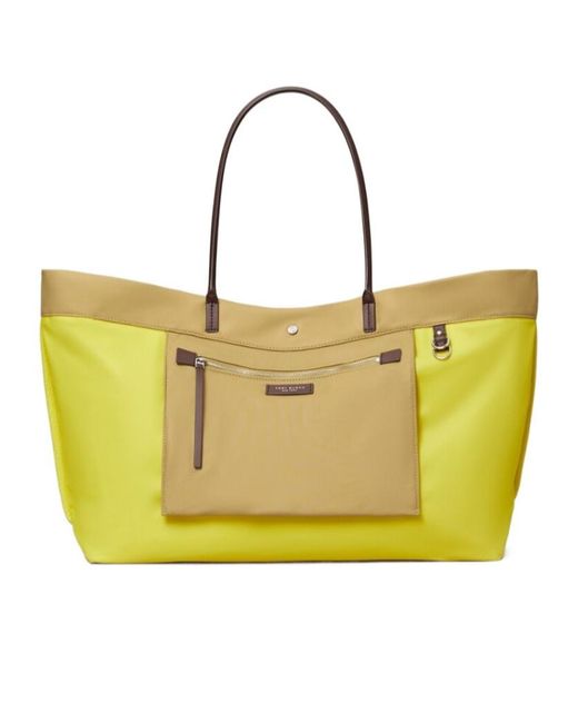Tory Burch Yellow Ella Twist Logo Top Handle Bag