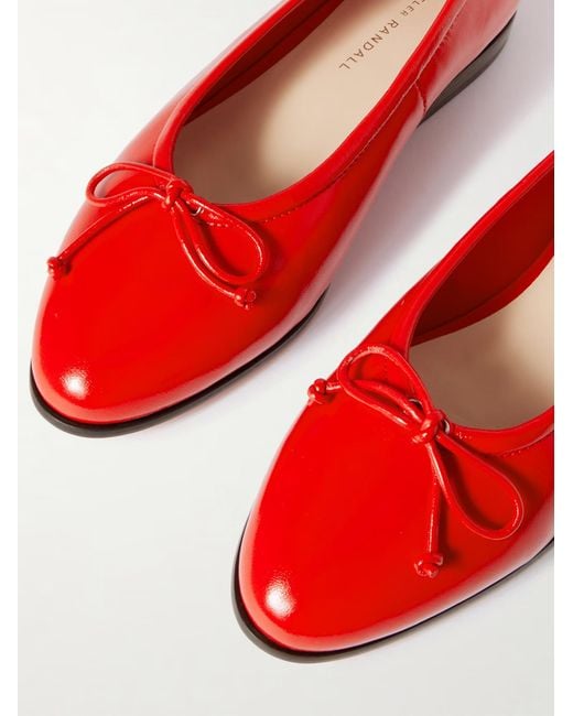 Loeffler Randall Red Bow-Detailed Patent-Leather Ballet Flats