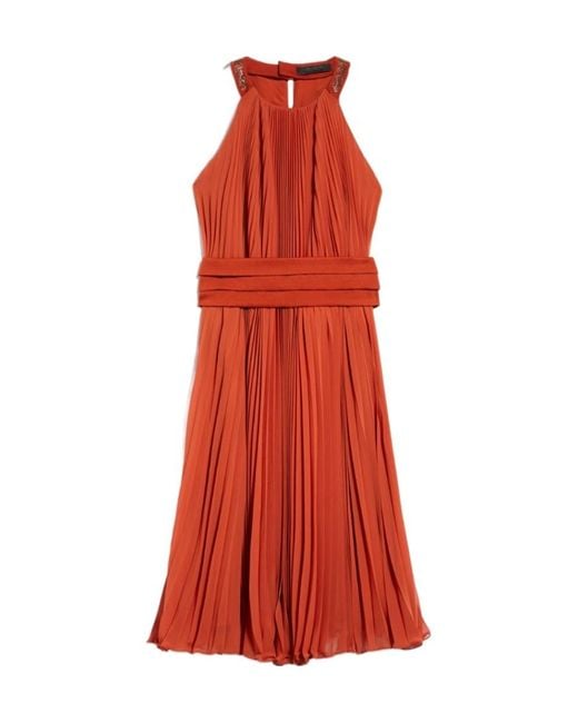 Max Mara Red Golena Sleeveless Pleated Dress
