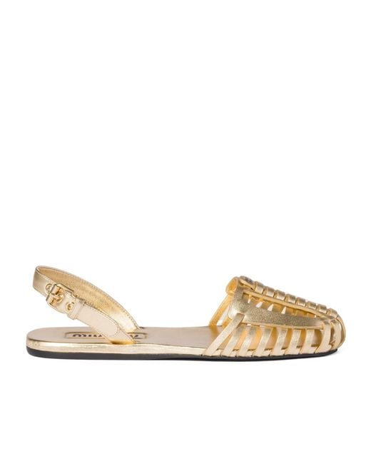 Miu Miu Natural Laminated Nappa Leather Fisherman Sandals