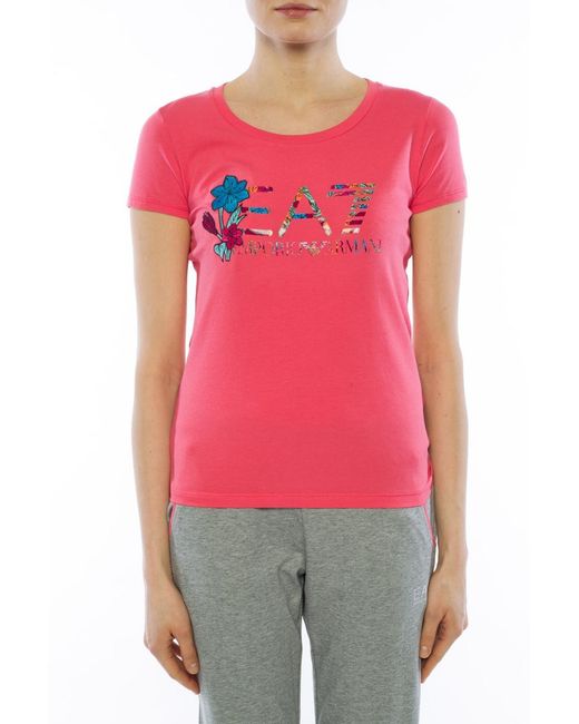 EA7 Pink Floral Pattern T-Shirt