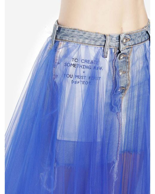 Unravel Project Blue Tulle Spliced Denim Skirt