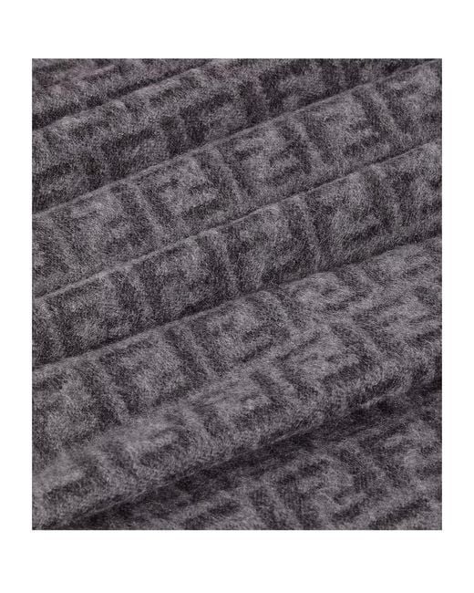Fendi Gray Ff Jacquard Fringed-Edge Scarf for men