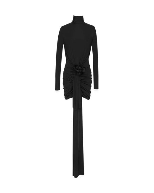 Saint Laurent Black Draped Turtleneck Mini Dress