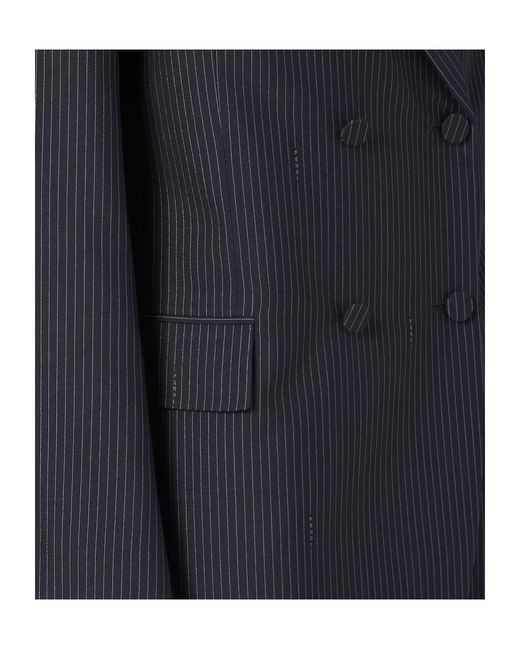 Fendi Blue Pinstriped Button-Up Blazer