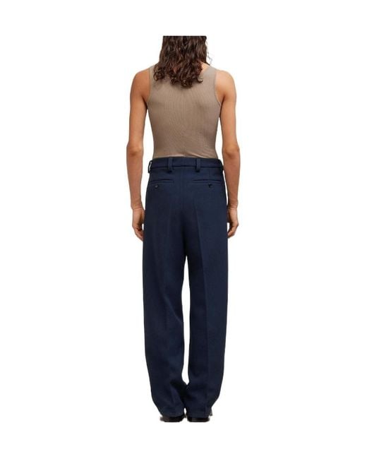 AMI Blue Straight-Leg Pleat-Detailed Trousers for men