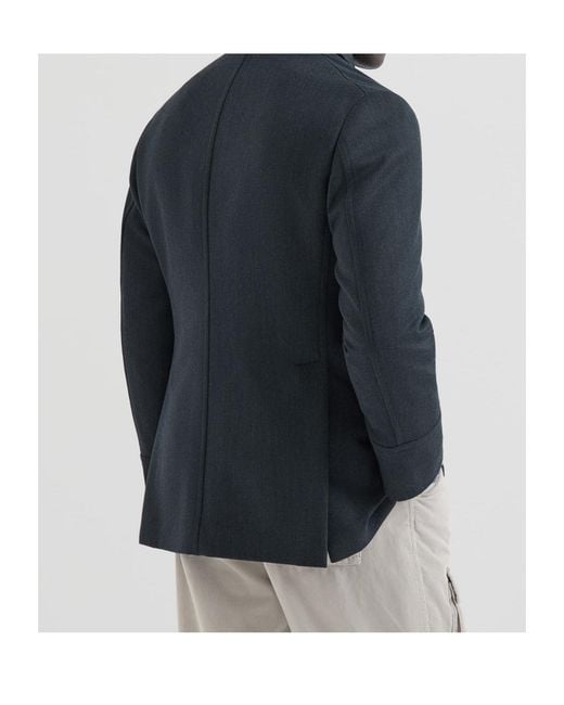 Brunello Cucinelli Blue Double-Breasted Wool Jacket for men