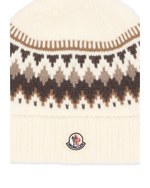 Moncler White Jacquard Wool Beanie