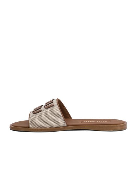 Miu Miu Brown Logo-Detailed Slip-On Sandals